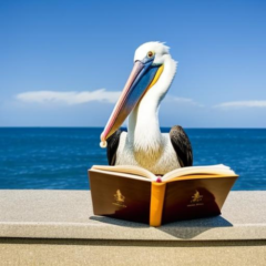 pelican reading a book
